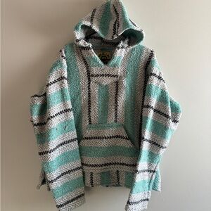 Men's Hooded Sweater - Teal and Gray Stripes